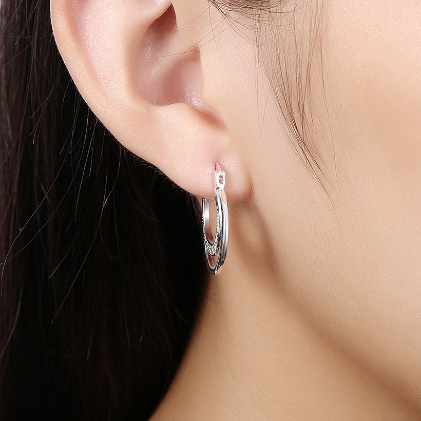 Wholesale Fashion Silver French style Lines Hoop zircon Earrings for Women moon shape Wedding Minimalist Simple earring jewelry TGCLE134 4