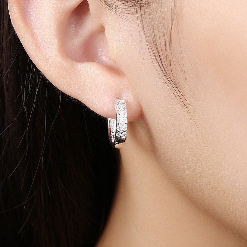 Wholesale Temperament delicate Silver Fashion earring Pave Zircon Round Circle Hoop Earrings For Women Girls Party Jewelry TGCLE138 4