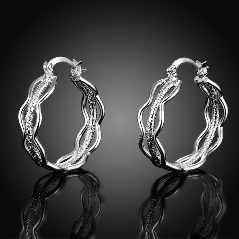 Wholesale Romantic Silver Round Clip Earring Twisted Loop Hoop Earring For Woman Fashion Party Wedding Engagement Party Jewelry TGCLE041 0