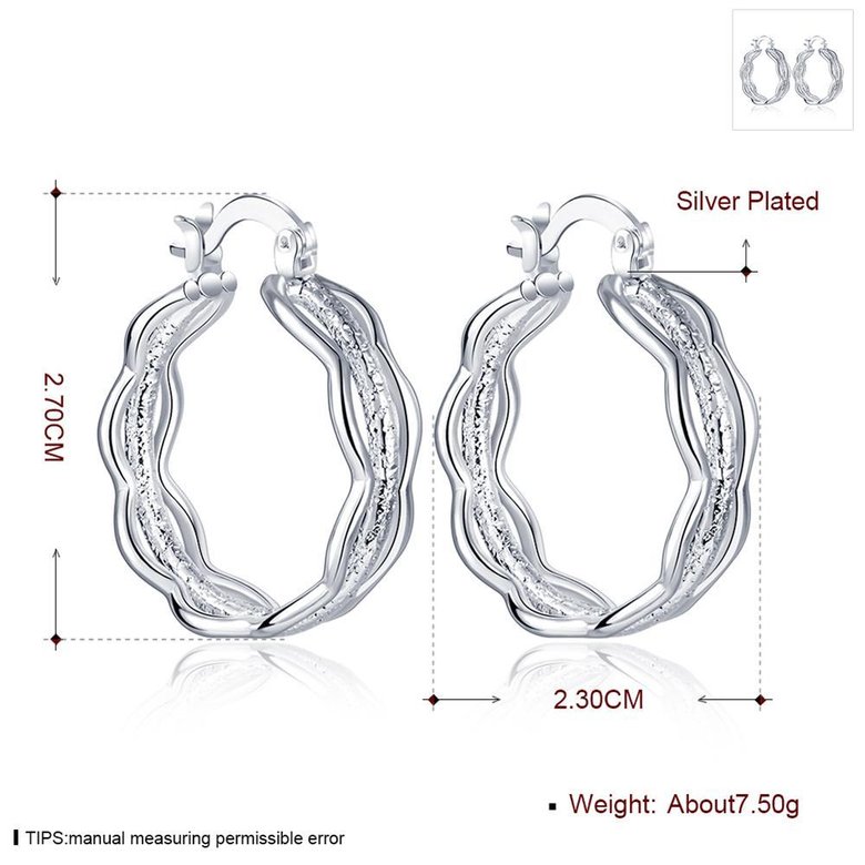 Wholesale Romantic Silver Round Clip Earring Twisted Loop Hoop Earring For Woman Fashion Party Wedding Engagement Party Jewelry TGCLE041 3