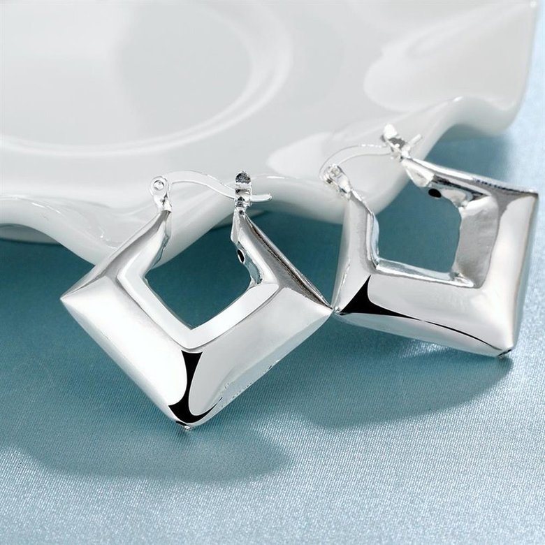 Wholesale Trendy Silver Geometric Clip Earring Square Hoop Earrings For Women Fashion Silver Jewelry Gifts TGCLE085 2