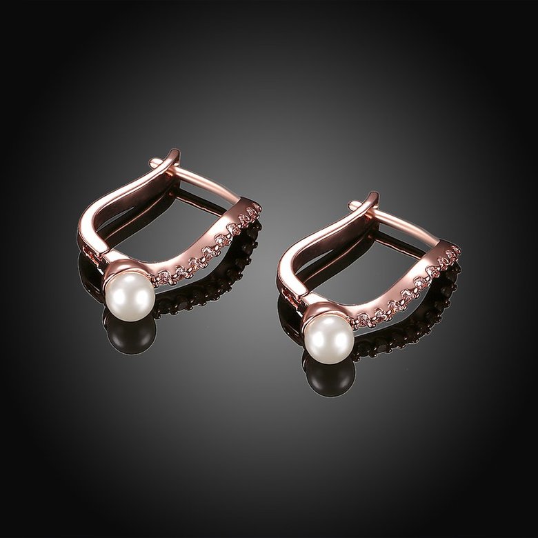 Wholesale Trendy rose gold Titanium Zirconia Crystal U shape Drop Earrings With Imitation Pearls for Women Bridal Wedding Jewelry TGCLE141 1