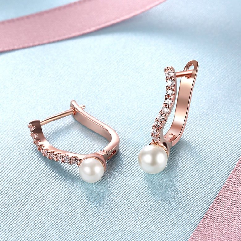 Wholesale Trendy rose gold Titanium Zirconia Crystal U shape Drop Earrings With Imitation Pearls for Women Bridal Wedding Jewelry TGCLE141 2