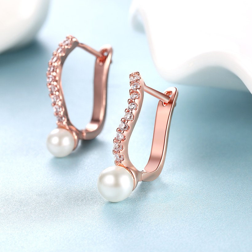 Wholesale Trendy rose gold Titanium Zirconia Crystal U shape Drop Earrings With Imitation Pearls for Women Bridal Wedding Jewelry TGCLE141 3