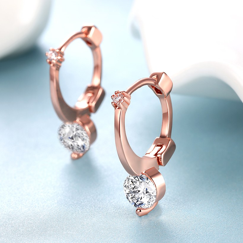 Wholesale Trendy Titanium Rose Gold Color white CZ Crystal Earrings for Wedding Women Girls OL Gift Drop Shipping TGCLE142 3