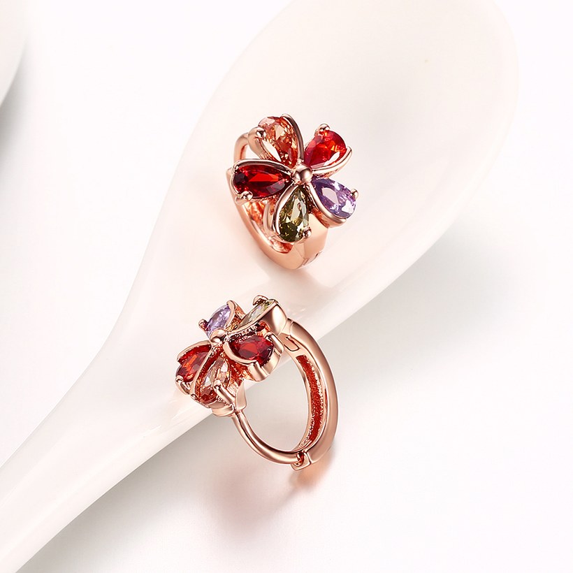 Wholesale Trendy Luxury Rose Gold Color Earrings Flash CZ Zircon round flower Ear Studs for Women fine wedding jewelry TGCLE146 2