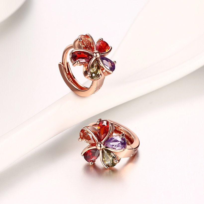 Wholesale Trendy Luxury Rose Gold Color Earrings Flash CZ Zircon round flower Ear Studs for Women fine wedding jewelry TGCLE146 3