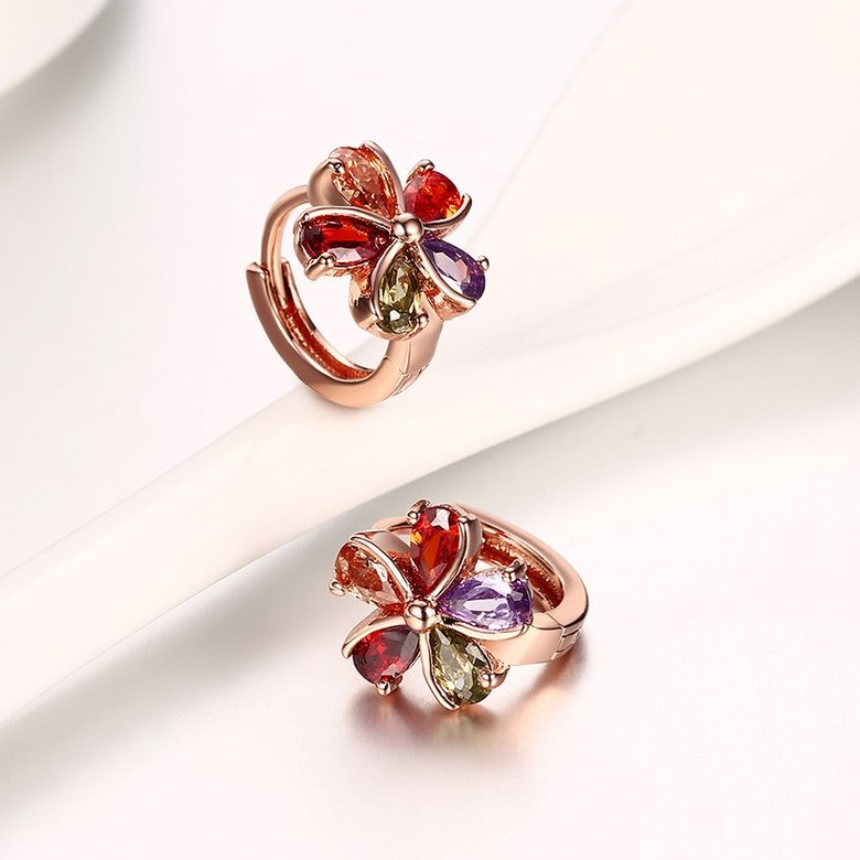 Wholesale Trendy Luxury Rose Gold Color Earrings Flash CZ Zircon round flower Ear Studs for Women fine wedding jewelry TGCLE146 3