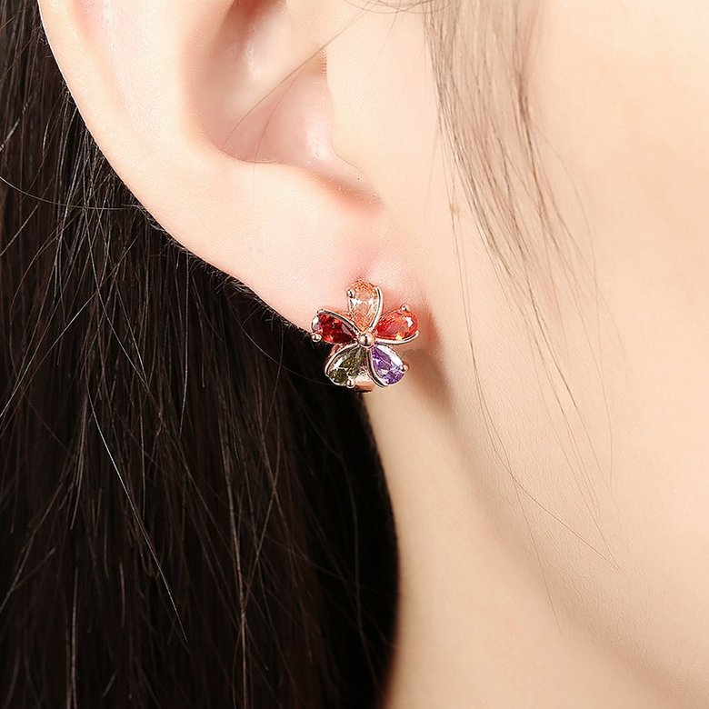 Wholesale Trendy Luxury Rose Gold Color Earrings Flash CZ Zircon round flower Ear Studs for Women fine wedding jewelry TGCLE146 4