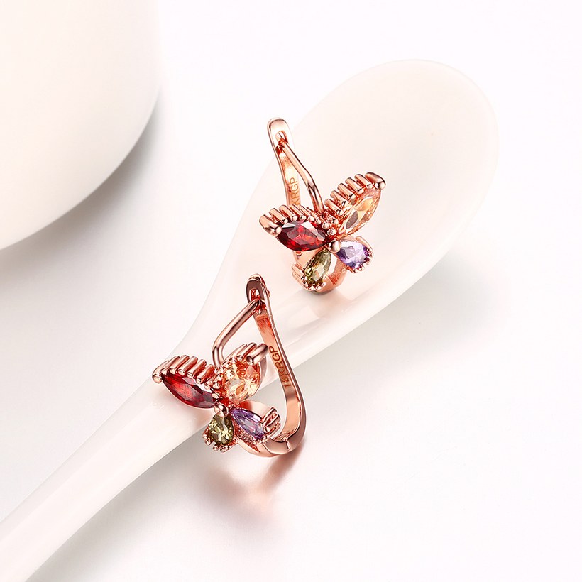 Wholesale Luxury Rose Gold Color Earrings Flash CZ Zircon U shape butterfly Ear Studs for Women fine wedding jewelry TGCLE147 2