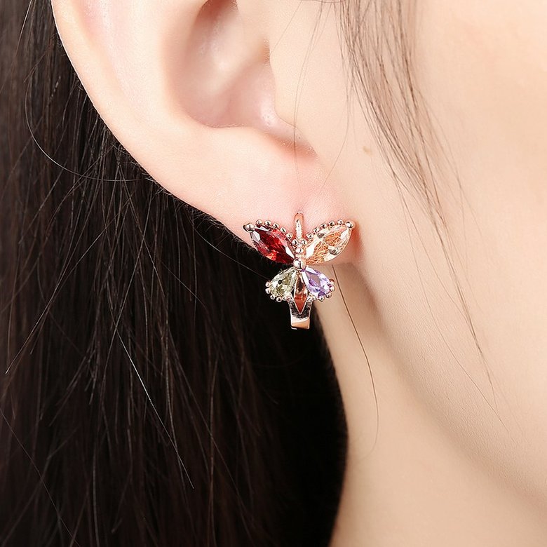 Wholesale Luxury Rose Gold Color Earrings Flash CZ Zircon U shape butterfly Ear Studs for Women fine wedding jewelry TGCLE147 4
