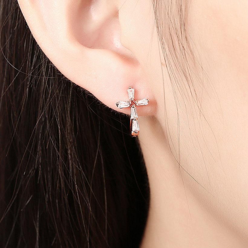 Wholesale Drop Shipping Women Earrings Fashion Cross Shape with Crystal Zircon Stone Delicate Female Earrings Versatile Fine Gifts TGCLE152 4