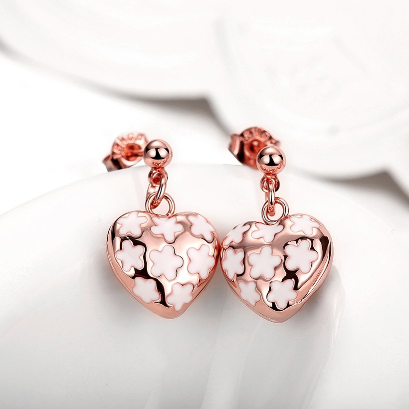Wholesale Classic Hollow out Love Heart Dangle Earring Rose Gold Dangle Earrings For Women Delicate Fine Jewelry TGGPDE002 2