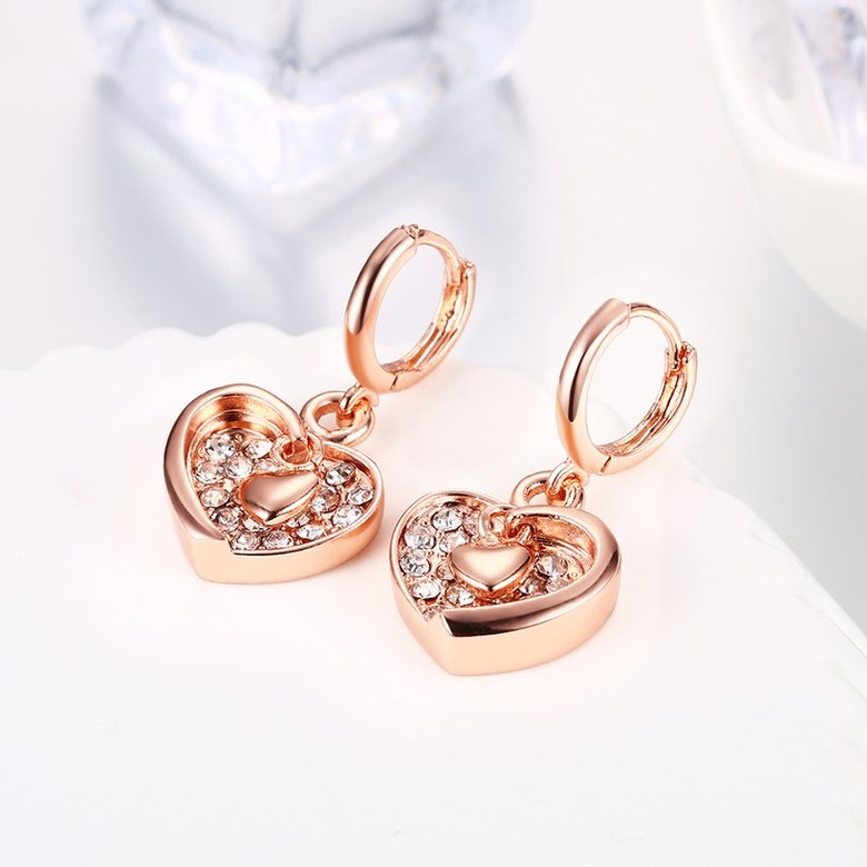 Wholesale Classic fashion Love Heart zircon Dangle Earring Rose Gold high quality Earrings For Women Delicate Fine Jewelry TGGPDE005 4