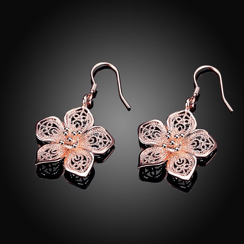 Wholesale Trendy hot selling rose gold Hollow Flower Hoop Earrings For Women Girl Anniversary Gift TGGPDE056 1