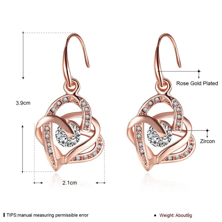 Wholesale Romantic Rose Gold Heart-Shaped AAA Zircon Earrings Charm Women Jewelry Fashion Wedding Party Gift TGGPDE058 0