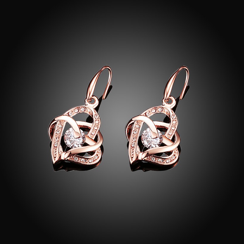 Wholesale Romantic Rose Gold Heart-Shaped AAA Zircon Earrings Charm Women Jewelry Fashion Wedding Party Gift TGGPDE058 1