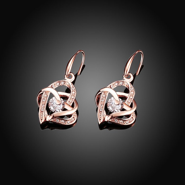Wholesale Romantic Rose Gold Heart-Shaped AAA Zircon Earrings Charm Women Jewelry Fashion Wedding Party Gift TGGPDE058 1