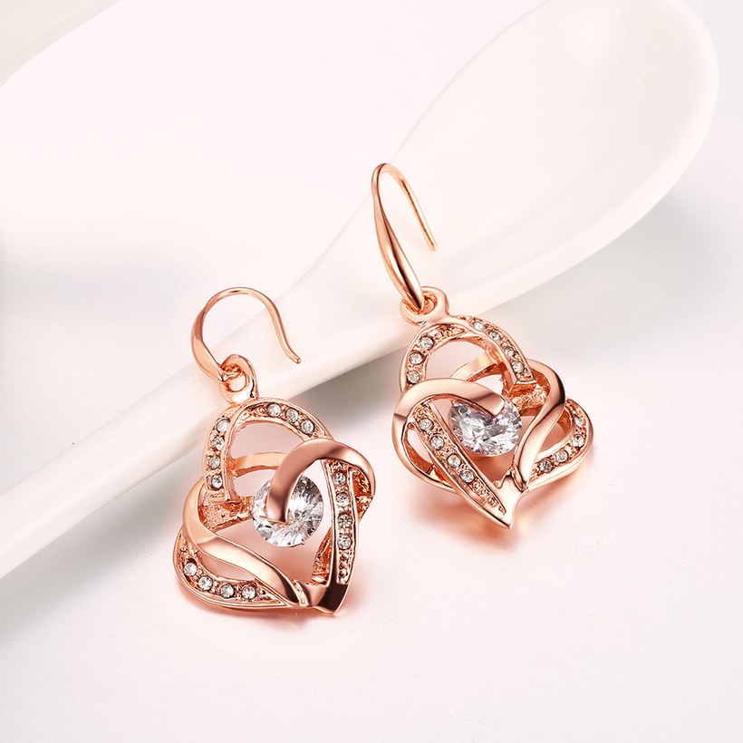 Wholesale Romantic Rose Gold Heart-Shaped AAA Zircon Earrings Charm Women Jewelry Fashion Wedding Party Gift TGGPDE058 2
