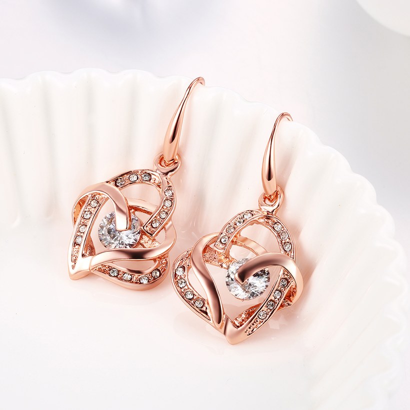 Wholesale Romantic Rose Gold Heart-Shaped AAA Zircon Earrings Charm Women Jewelry Fashion Wedding Party Gift TGGPDE058 3