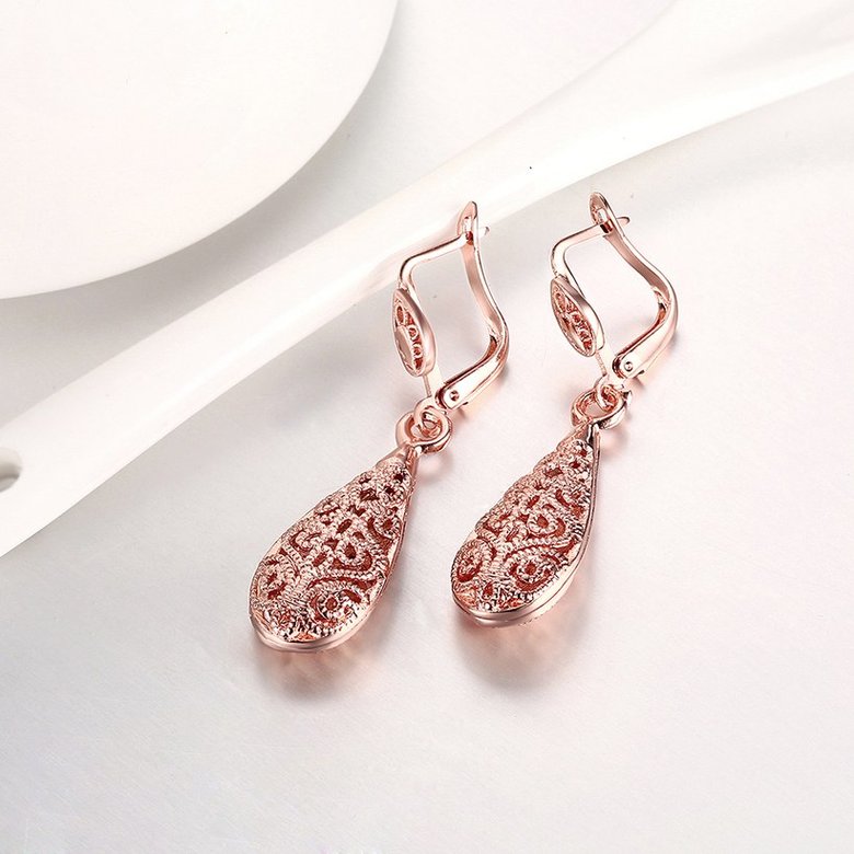 Wholesale New Unique Long Earrings Women Wedding Fine Cute Fine Jewelry Rose Gold Hollow Carving Vintage Tip Dangle Earrings TGGPDE059 1