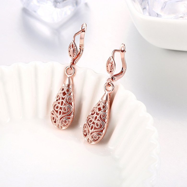 Wholesale New Unique Long Earrings Women Wedding Fine Cute Fine Jewelry Rose Gold Hollow Carving Vintage Tip Dangle Earrings TGGPDE059 2