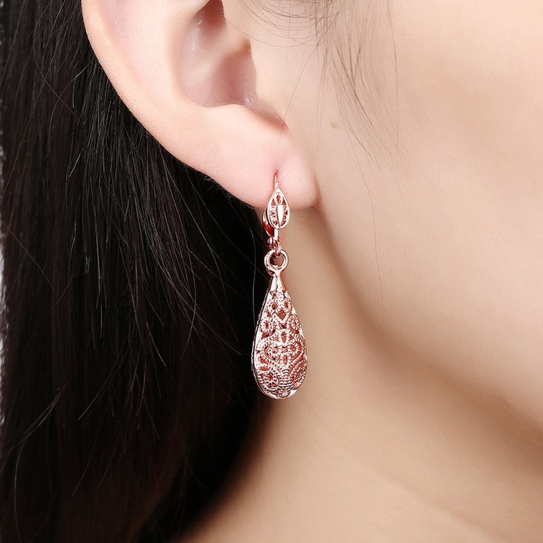 Wholesale New Unique Long Earrings Women Wedding Fine Cute Fine Jewelry Rose Gold Hollow Carving Vintage Tip Dangle Earrings TGGPDE059 3