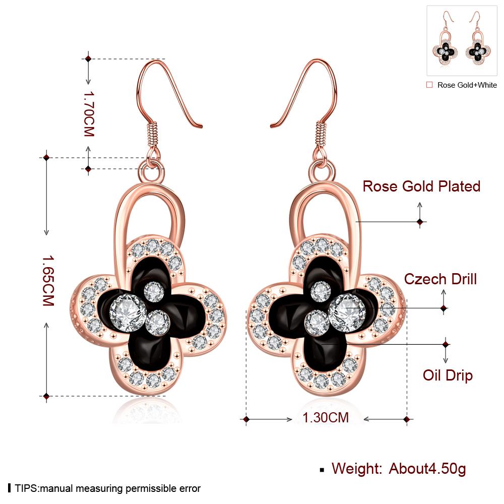 Wholesale Fashion Classic 24K Gold Plated Rhinestone Dangle Earring clover black earring jewelry  TGGPDE075 6