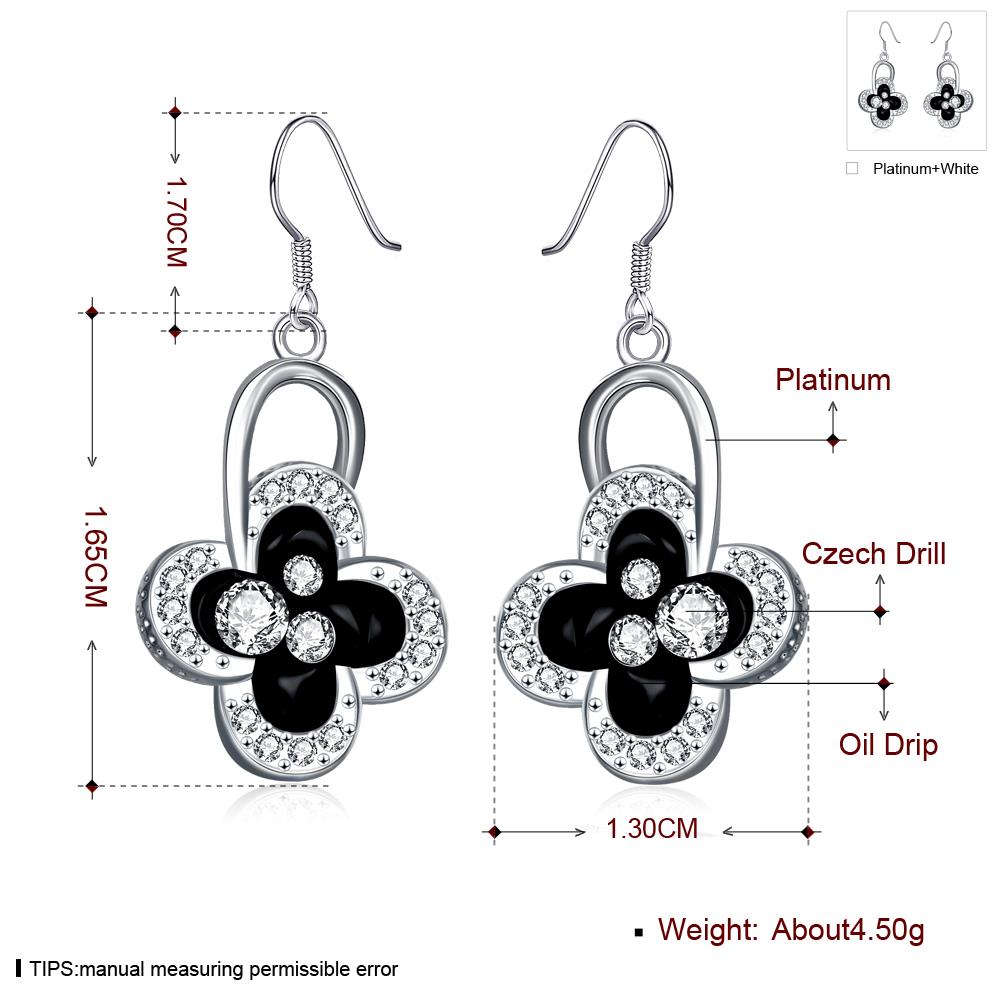 Wholesale Fashion Classic 24K Gold Plated Rhinestone Dangle Earring clover black earring jewelry  TGGPDE075 7