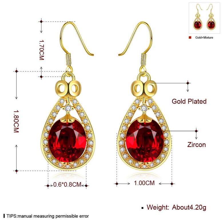Wholesale Fashion classic Womens dangle Earrings Water Drop Shaped Red Stone CZ Gold Earrings For Woman Jewelry Dropshipping TGGPDE076 0