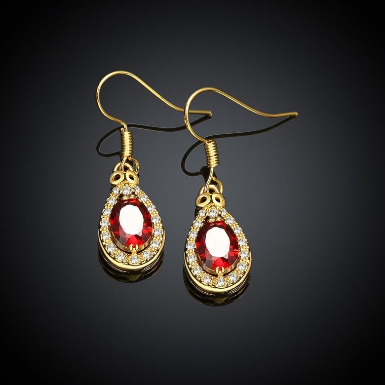 Wholesale Fashion classic Womens dangle Earrings Water Drop Shaped Red Stone CZ Gold Earrings For Woman Jewelry Dropshipping TGGPDE076 1