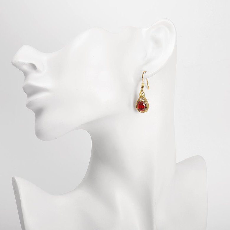 Wholesale Fashion classic Womens dangle Earrings Water Drop Shaped Red Stone CZ Gold Earrings For Woman Jewelry Dropshipping TGGPDE076 2