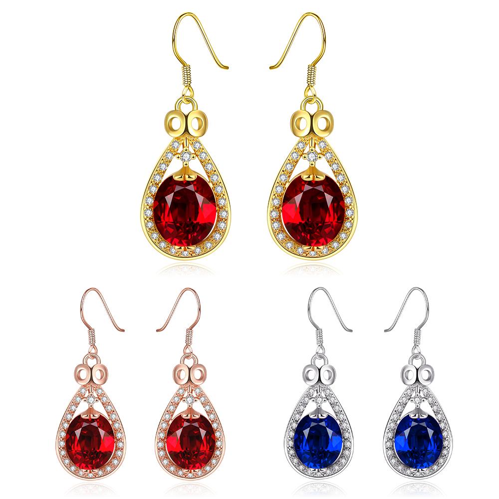 Wholesale Fashion classic Womens dangle Earrings Water Drop Shaped Red Stone CZ Gold Earrings For Woman Jewelry Dropshipping TGGPDE076 3