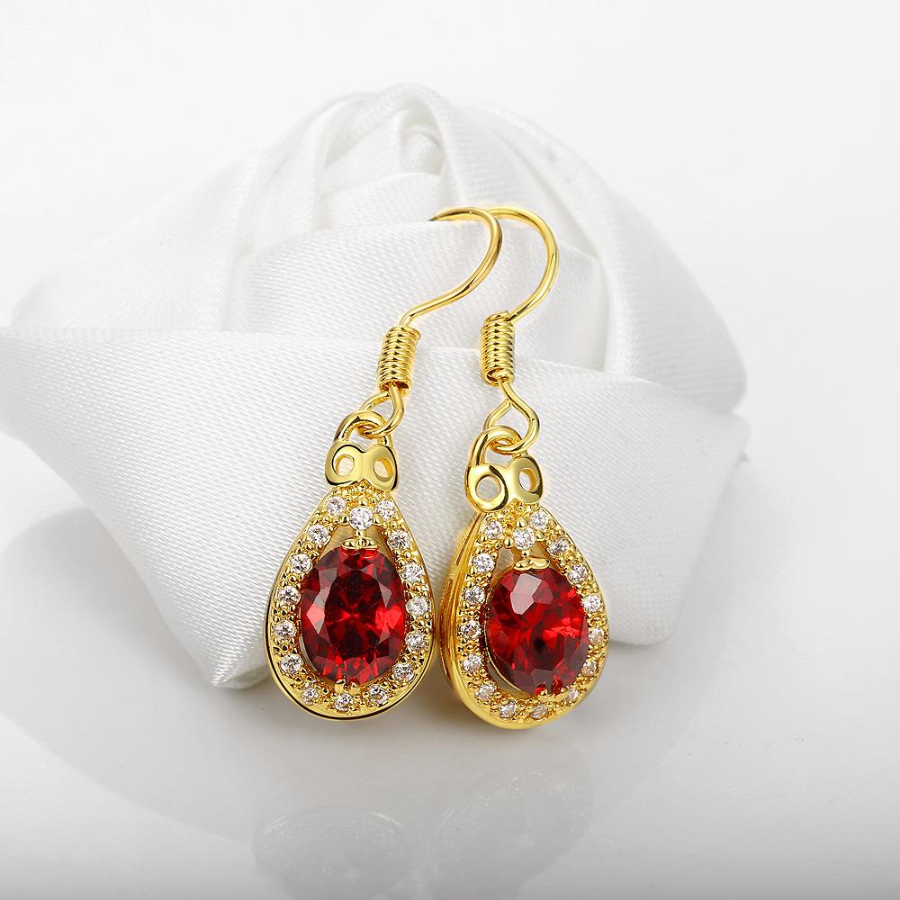 Wholesale Fashion classic Womens dangle Earrings Water Drop Shaped Red Stone CZ Gold Earrings For Woman Jewelry Dropshipping TGGPDE076 4