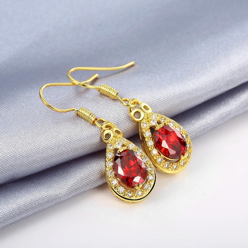 Wholesale Fashion classic Womens dangle Earrings Water Drop Shaped Red Stone CZ Gold Earrings For Woman Jewelry Dropshipping TGGPDE076 5