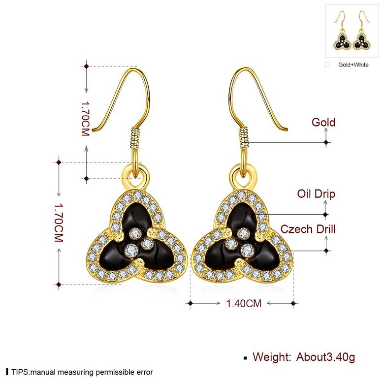 Wholesale Fashion Classic 24K Gold Plated Rhinestone Dangle Earring clover black earring jewelry  TGGPDE079 0
