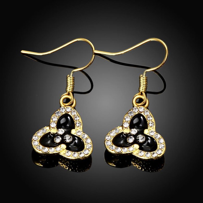 Wholesale Fashion Classic 24K Gold Plated Rhinestone Dangle Earring clover black earring jewelry  TGGPDE079 1