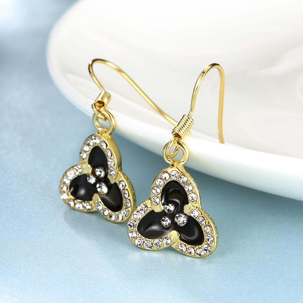 Wholesale Fashion Classic 24K Gold Plated Rhinestone Dangle Earring clover black earring jewelry  TGGPDE079 3