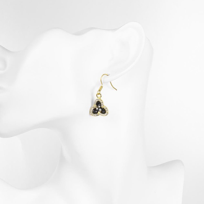 Wholesale Fashion Classic 24K Gold Plated Rhinestone Dangle Earring clover black earring jewelry  TGGPDE079 4