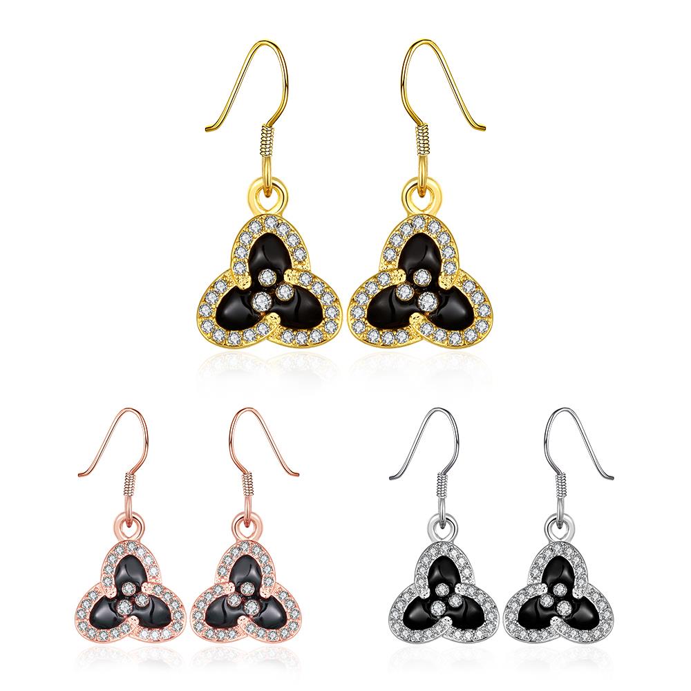 Wholesale Fashion Classic 24K Gold Plated Rhinestone Dangle Earring clover black earring jewelry  TGGPDE079 5