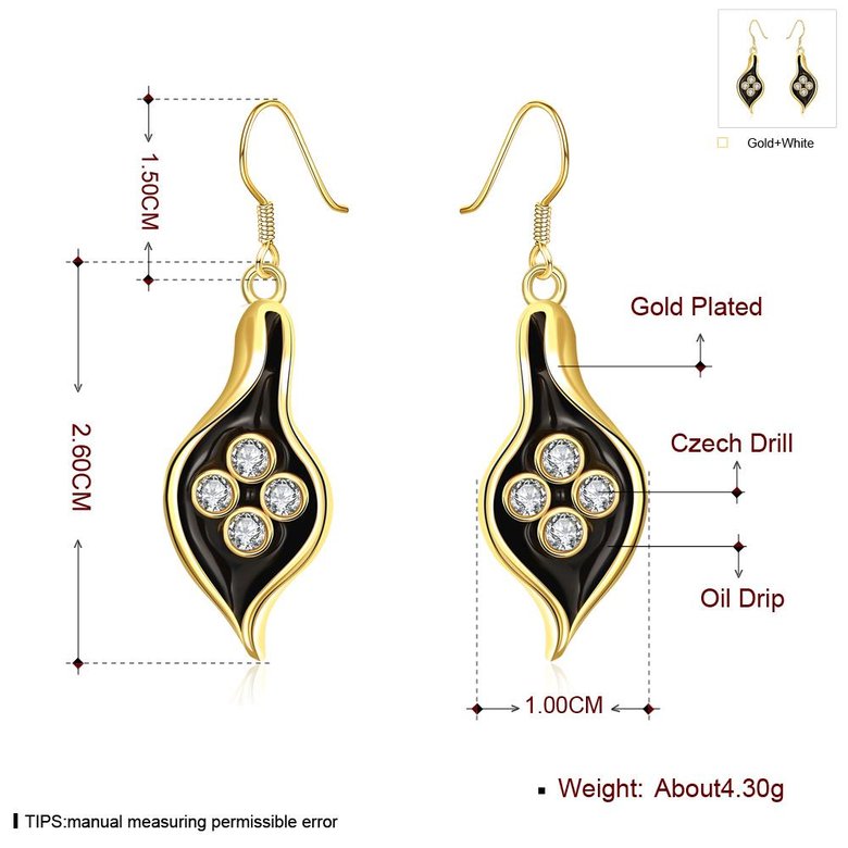 Wholesale Fashion Classic 24K Gold Plated Rhinestone Dangle Earring leaf shape black earring jewelry  TGGPDE087 0