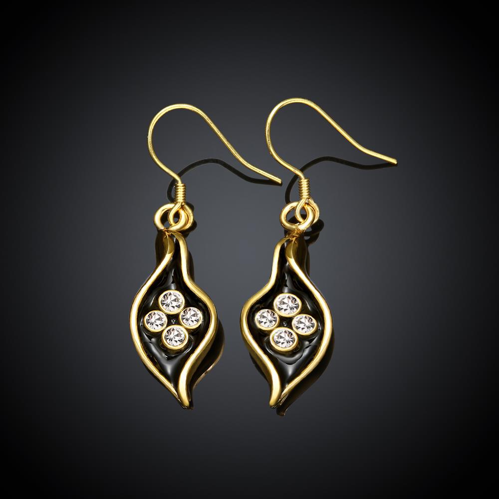 Wholesale Fashion Classic 24K Gold Plated Rhinestone Dangle Earring leaf shape black earring jewelry  TGGPDE087 1