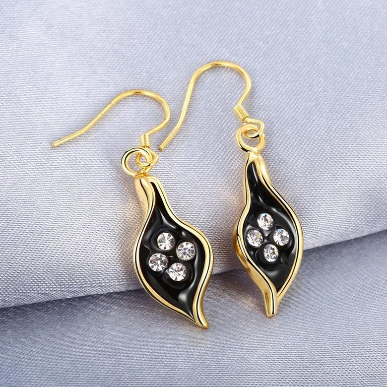 Wholesale Fashion Classic 24K Gold Plated Rhinestone Dangle Earring leaf shape black earring jewelry  TGGPDE087 2