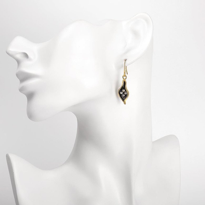 Wholesale Fashion Classic 24K Gold Plated Rhinestone Dangle Earring leaf shape black earring jewelry  TGGPDE087 3