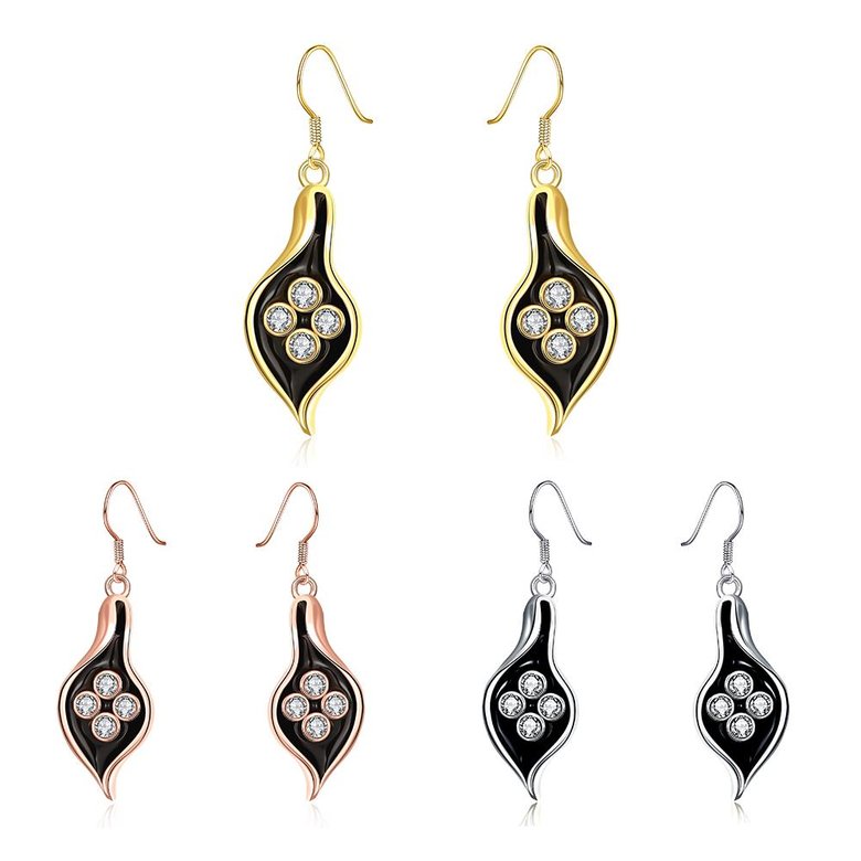 Wholesale Fashion Classic 24K Gold Plated Rhinestone Dangle Earring leaf shape black earring jewelry  TGGPDE087 4
