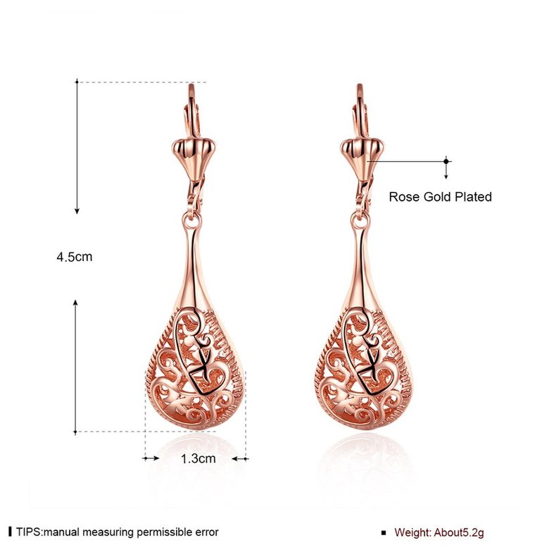 Wholesale New Unique Long Earrings Women Wedding Fine Cute Fine Jewelry Rose Gold Hollow Carving Vintage water drop Dangle Earrings TGGPDE105 0