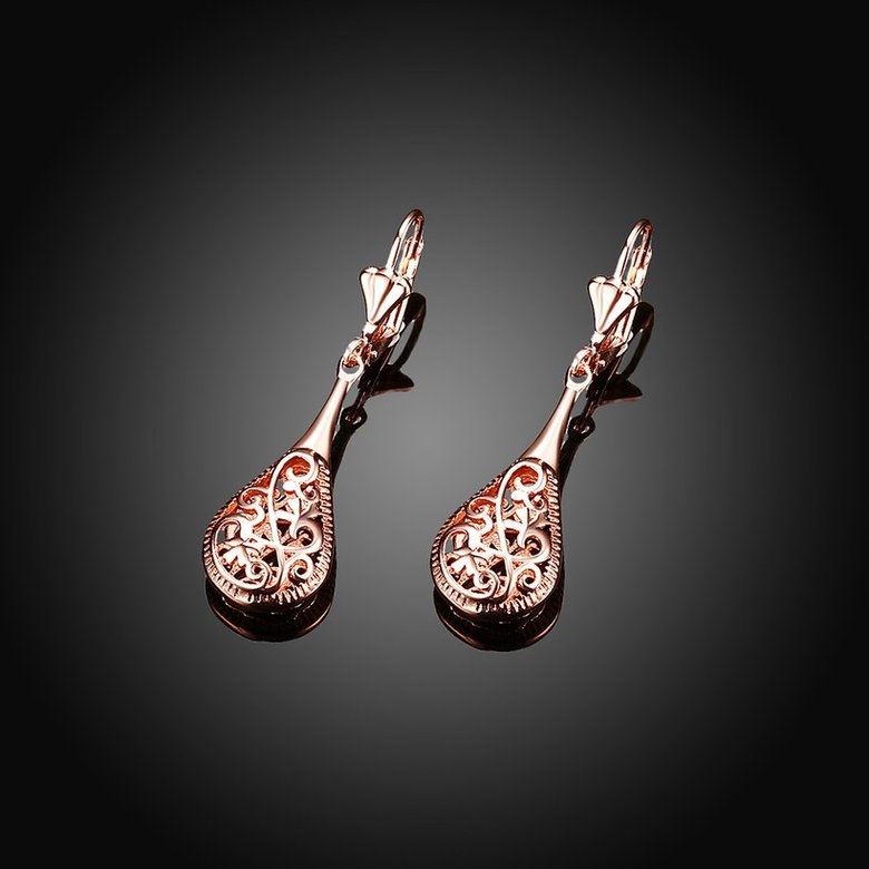 Wholesale New Unique Long Earrings Women Wedding Fine Cute Fine Jewelry Rose Gold Hollow Carving Vintage water drop Dangle Earrings TGGPDE105 1