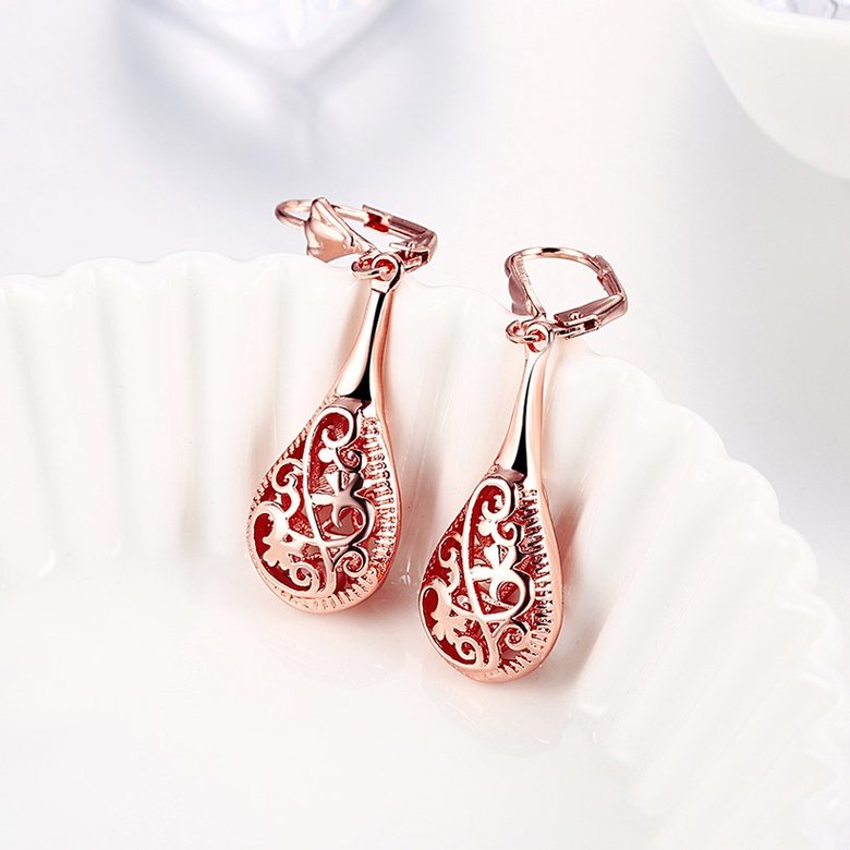 Wholesale New Unique Long Earrings Women Wedding Fine Cute Fine Jewelry Rose Gold Hollow Carving Vintage water drop Dangle Earrings TGGPDE105 3