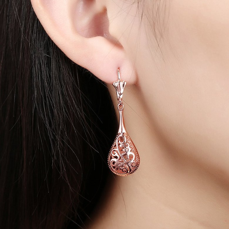 Wholesale New Unique Long Earrings Women Wedding Fine Cute Fine Jewelry Rose Gold Hollow Carving Vintage water drop Dangle Earrings TGGPDE105 4