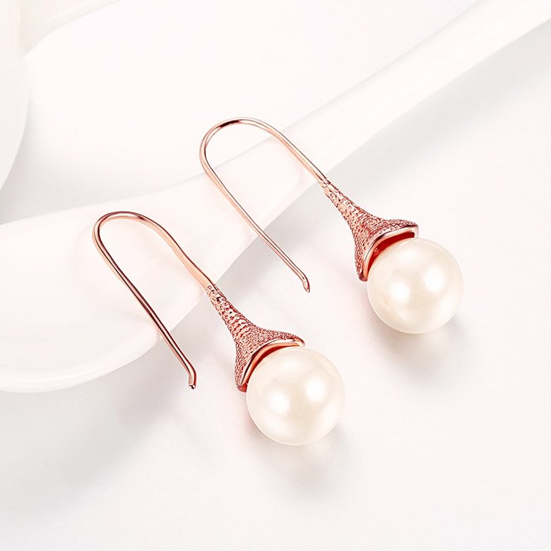 Wholesale Elegant Round Imitation Pearl Dangle Earrings rose gold Dazzling Women Engagement Wedding Graceful Accessories Fashion Earrings TGGPDE106 2